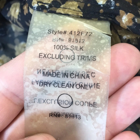 Tracy Reese Brown Black Floral Silk Blouse Womens Medium‎ Long Sleeve Sheer - Picture 6 of 11